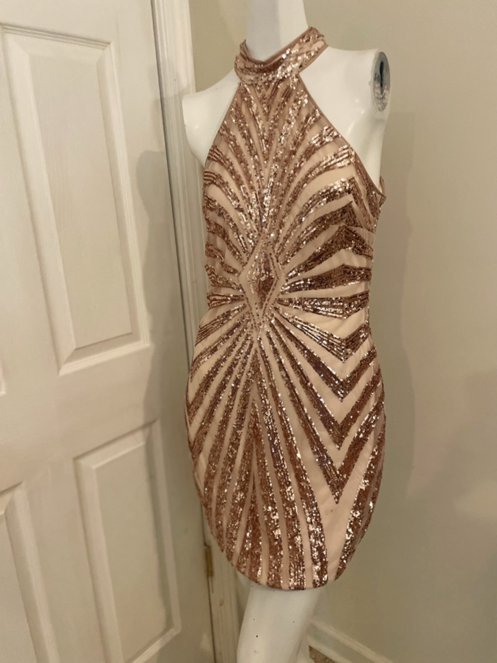 Rose Gold Sequin Halter Bodycon Dress